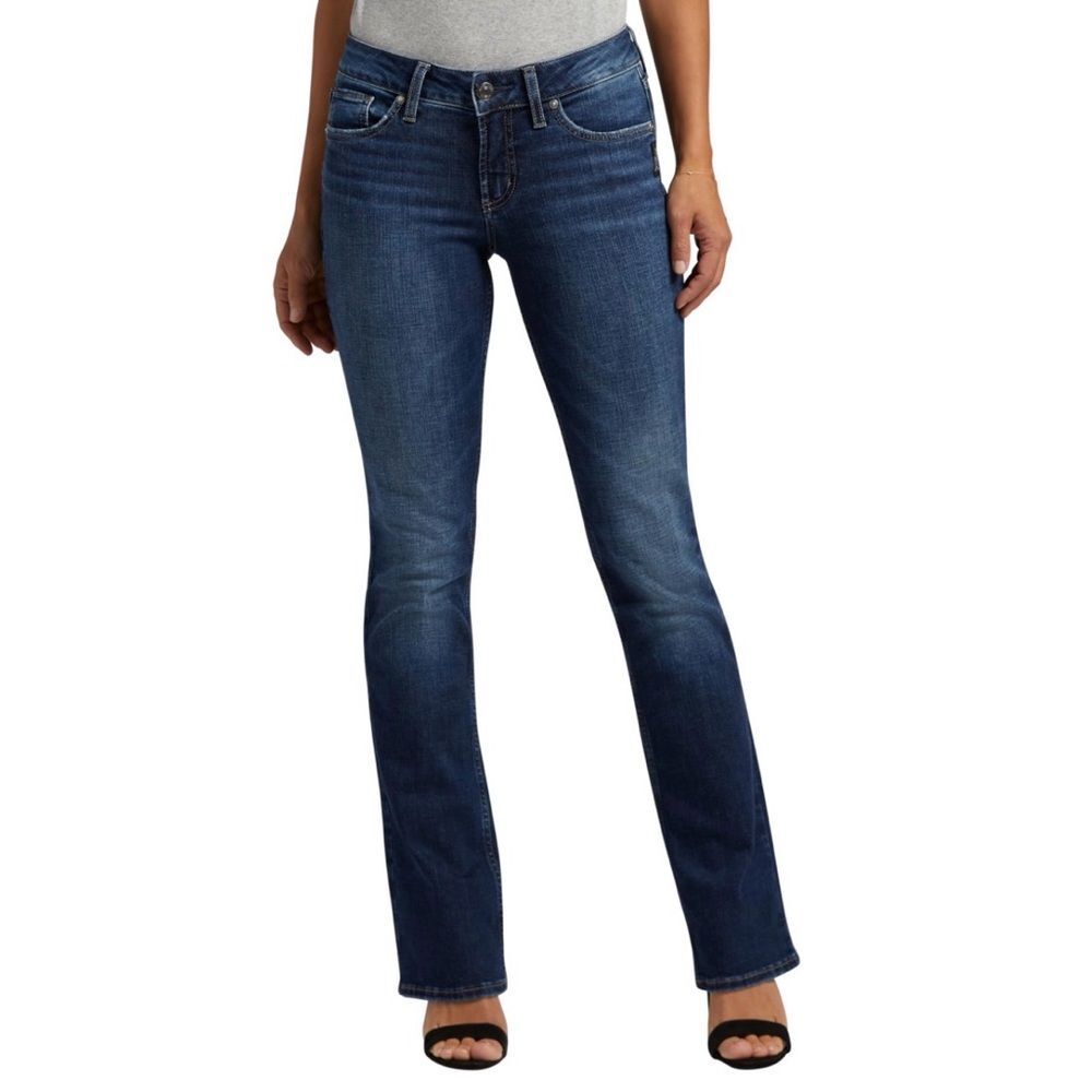 Silver Jeans Co. Suki Mid Rise Curvy Fit Slim Bootcut Jeans Stretchy Denim 24